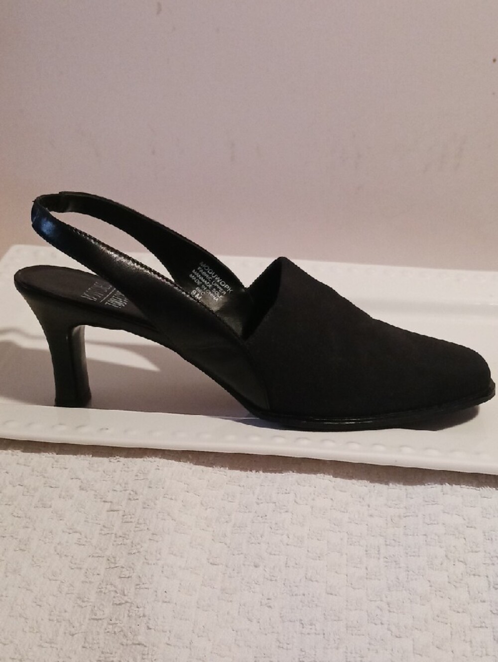 Mootsies Tootsies Black Fabrick Slingback Shoes Mid Heel 9 *New*